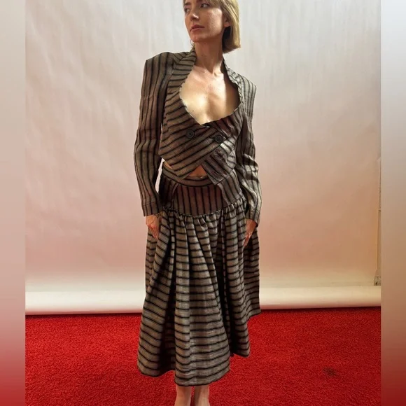 Vivienne Westwood Anglomania 2014 NWT STRIPE SET/LINEN SOFT CORSET+SKIRT IT42 - Picture 4 of 14